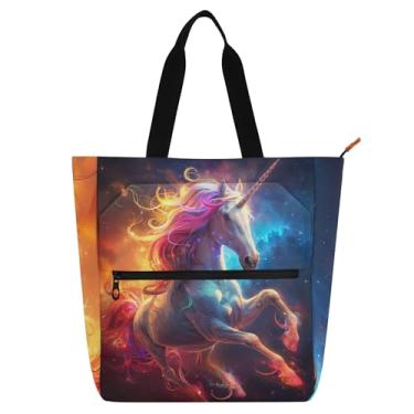 Imagem de GAIGEO Sacolas de trabalho coloridas com estampa de unicórnio para mulheres, bolsas de lona, faculdade, escola, bolsas de tecido, para amantes de livros