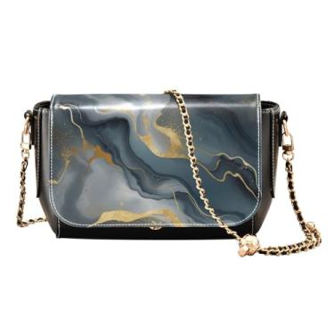 Imagem de GAIGEO Bolsa tiracolo feminina abstrata de ouro e prata Swirls de couro, bolsas transversais de couro para mulheres, Redemoinhos abstratos de ouro e prata - 2, One Size