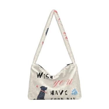 Imagem de Bolsa de pelúcia vermelha bege tricolor premium cinza aquarela, bolsa feminina, bolsa de ombro feminina, Cute Dog Wish You Have a Good Day, One Size