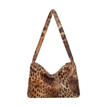 Imagem de Tig and Reflection Bolsa de ombro feminina de pelúcia, bolsa de ombro feminina, bolsa de ombro feminina, Couro com estampa de leopardo marrom avermelhado, One Size