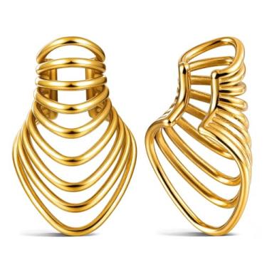 Imagem de Casvort 2 peças hipoalergênicas de aço inoxidável 316 cartilagem orelha cuff em camadas argola clipes de orelha sem piercing acessório de orelha tampões de ouvido joias corporais para mulheres e