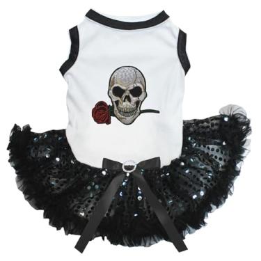 Imagem de Petitebella Vestido de cachorro com caveira rosa (lantejoulas brancas/pretas, GG)