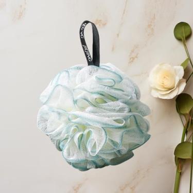 Imagem de Pufe esfoliante de malha macia com flor de banho para banho, spa e uso diário, massagem suave nas costas e bolhas ricas, verde