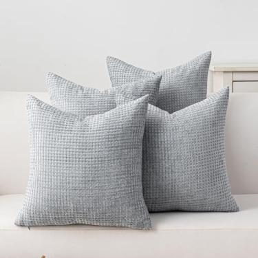 Imagem de Cushonix Pacote com 4 capas de almofada 40,6 x 40,6 cm cinza claro Boho capas de almofada decorativas para sofá-cama, sofá, sala de estar, decoração de casa, fronha quadrada macia