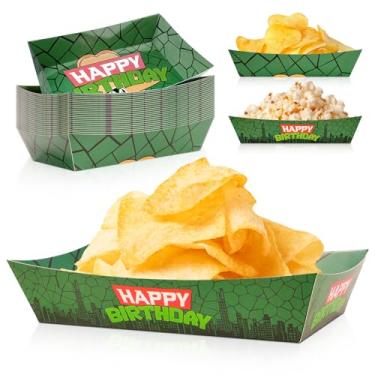 Imagem de 24 bandejas de comida de papel com tema de tartaruga, bandeja descartável de nacho de aniversário de tartaruga de 4 x 16 cm para decoração de aniversário de tartaruga, suprimentos de lembrancinhas de