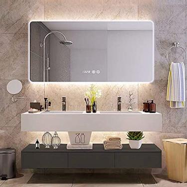 Imagem de TRGCJGH Espelho de Banheiro LED Espelho de Banheiro Iluminado Espelho de Parede Sem Moldura Espelho de Maquiagem Antiembaçamento com Iluminação Regulável, A-70 x 50 cm