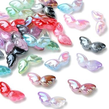 Imagem de UR URLIFEHALL 30 contas de acrílico aleatórias de asa de anjo gradiente banhado a UV para brincos faça você mesmo, pulseira, colar, chaveiros, fabricação de joias