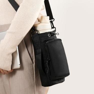 Imagem de Bolsa com suporte para garrafa de água com alça ajustável, bolsa tiracolo portátil para academia, caminhada, viagem, Preto, Large, Tendência