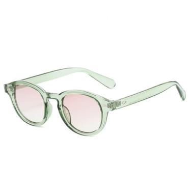 Imagem de Óculos de Sol UV400 - Armação Pequena com Rebites e Lentes Degradê Redondas para Homens e Mulheres, Ideais para Esportes ao Ar Livre, Corrida e Ciclismo, Verde e Rosa