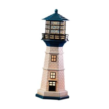 Imagem de Fenteer Luminária de mesa em formato de farol, com globo de neve, ideal para decoração de de entrada, cômoda, quarto infantil ou berçário.