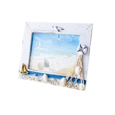 Imagem de Porta-retrato de barco à vela estilo mediterrâneo de 17 cm, moldura de madeira para mesa de escritório em casa, sala de estar, galeria, adequada para fotos de 12 x 17 cm (A)