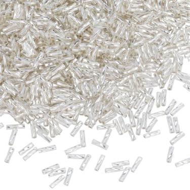 Imagem de SUNNYCLUE 1 caixa 150 g contas de vidro torcidas 6,5 x 2 mm prata forrado metálico pequeno tubo longo sementes espaçadores soltos corneta para colar de contas, pulseira, brinco, fabricação de joias