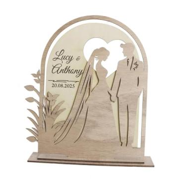 Imagem de Esquirla Centro de mesa de madeira com bandeja de vários andares, decoração para o Dia dos Namorados, peça de arte e artesanato para decoração de mesa em, Style B