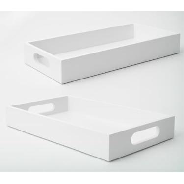 Imagem de Kit com 2 Bandejas Retangulares de MDF Branco - Organizador Decorativo para Cozinha Banheiro e Sala
