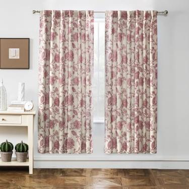 Imagem de DriftAway Cortinas blecaute de linho floral Paisley rosa empoeirado para sala de estar quarto 182 cm comprimento 2 painéis forrados aba traseira bolso varão cortinas de janela cortinas térmicas