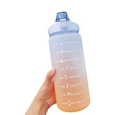 Imagem de Garrafa de água grande capacidade 2L com marcador e canudo jarra reutilizável à prova vazamentos alça controle um botão para caminhadas viagens esport