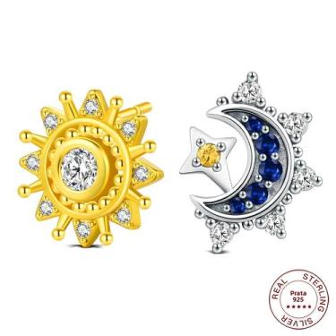 Imagem de Brincos De Prata Esterlina 925 Com Pingente Sol E Lua Para Mulheres, M