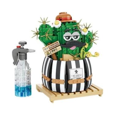 Imagem de Mini Cacto Em Vaso Blocos De Montar DIY Modelo 3D Planta Suculenta Orn