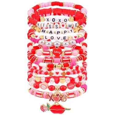 Imagem de KICOSY 12 pulseiras de amizade com contas de dia dos namorados – Ideal para galentina, encontros noturnos, trocas de presentes e acessórios de festa