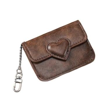 Imagem de Carteira feminina de couro genuíno com dobra dupla/tripla - Suporte minimalista para cartão de crédito com bloqueio de RFID e bolso para moedas, Marrom, Casual