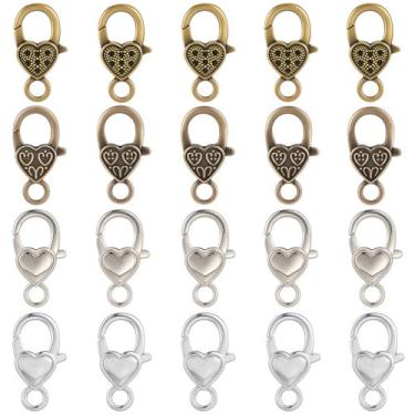 Imagem de SUNNYCLUE 1 caixa, 80 peças, 4 estilos, fechos de garra de lagosta, pequenos clipes de chaveiro de metal, bronze antigo, prata, fixador, gancho, fechos de gatilho para fabricação de joias, pulseiras