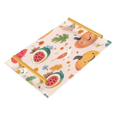 Imagem de xigua Bandeja de banheiro de abóboras de outono com alças bandeja de servir antiderrapante para mesa de centro, organizador de bancada de cabeceira bandeja de decoração de acrílico para decoração de