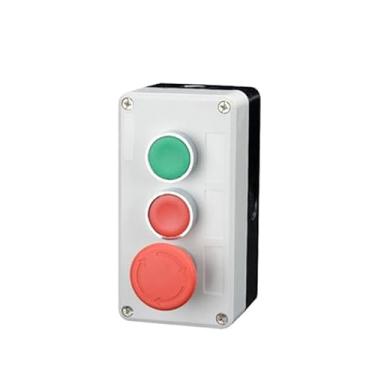 Imagem de HSPTR Novo botão de metal XB2 caixa de controle Start Stop Símbolo de identificação industrial auto reset interruptor de parada circular de emergência (3Hole-03)