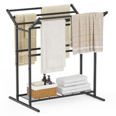 Imagem de Toalheiro de pé livre grande 6 camadas suporte de toalha para piscina ao ar livre cobertor e suporte de colcha para sala de estar 102 cm de altura suporte de toalha preto