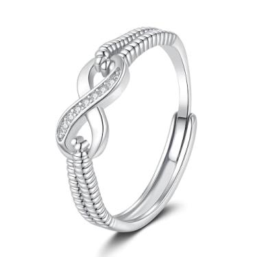 Imagem de OIDIMS Anel de declaração de casamento Infinity Love para mulheres imitação de cristal de noivado anel aberto elegante eternidade promessa amor empilhamento anéis de dedo ajustáveis joias delicadas