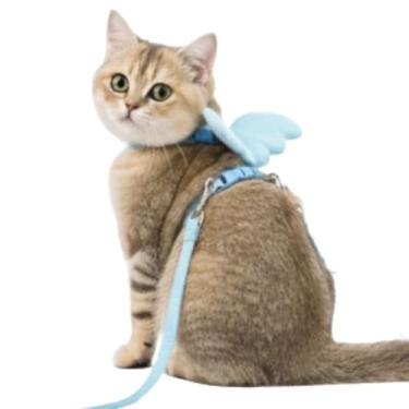 Imagem de Coleira Peitoral para Gatos e Pets Pequenos com Guia Asas de Anjo Ajustável (Azul)