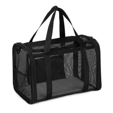 Imagem de CUOFYUNL Porta-animais de estimação de malha respirável Bolsa de transporte para gatos de grande espaço com alça de ombro e tapete removível Transportadores de viagem para animais (Preta)