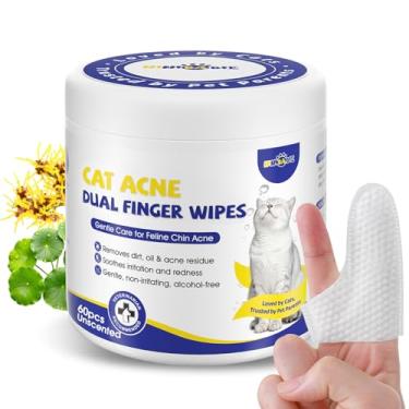 Imagem de Ninibabie Tratamento de queixo para acne de gato – Lenços de dedo duplo para acne e cravos felinos, fórmula natural sem enxágue, cuidados com a pele suave para queixo de gato sensível, 60 peças
