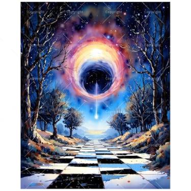 Imagem de Kit de pintura de fantasia por números para adultos – DIY Black Hole Portal Over Checker Road Painting on Canvas 40 x 50 cm, conjunto de tinta acrílica, adequado para iniciantes, arte surreal para