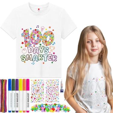 Imagem de Cinrobiye Kit de camisa DIY 100 dias de escola, 100º dia de escola, artesanato, faça você mesmo, com bolas de pompom para meninas e meninos, fantasia criativa de arte de festa em sala de aula (mais