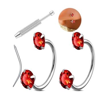 Imagem de Fuqimanman2020 Piercing de nariz de ferradura 20G para mulheres 8 mm aço cirúrgico cartilagem piercing de nariz joia zircônia cúbica hipoalergênico hélice brincos lábio com ferramenta, Zircônia cúbica