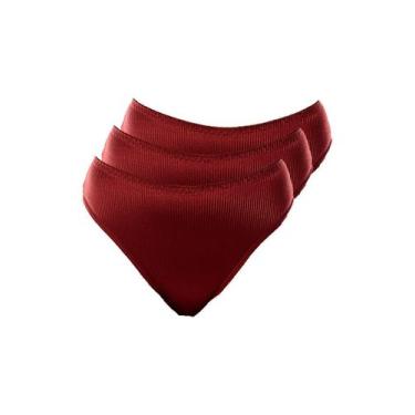 Imagem de Kit com 3 Calcinhas Alta Abrupt Demillus 56096, Vermelho, G