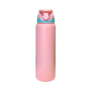Imagem de Garrafa Térmica de Água 800ml Premium Aço Inox Isolamento a Vácuo Antivazamento Resistente Alça Canudo Esportivo Academia Treino (Rosa)