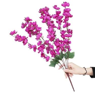 Imagem de Buquê de Flor de Pêssego Artificial com 7 Ramificações, Arranjo Decorativo Realista para Decoração de Casa e Ambientes Internos(1 unidade,Roxo)