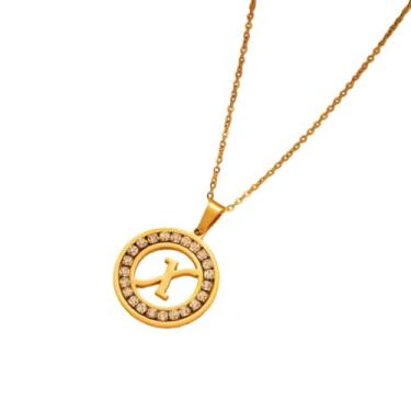Imagem de TINCOLIA Colar redondo de aço inoxidável com 26 letras incrustadas em diamante, corrente simples e exclusiva em forma de O