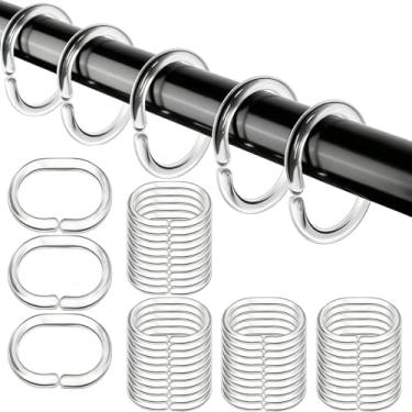 Imagem de 48 peças de anéis de cortina de chuveiro de plástico em forma de C, ganchos de cortina de chuveiro de plástico transparente durável para varão de janela de chuveiro, ganchos de chuveiro de plástico
