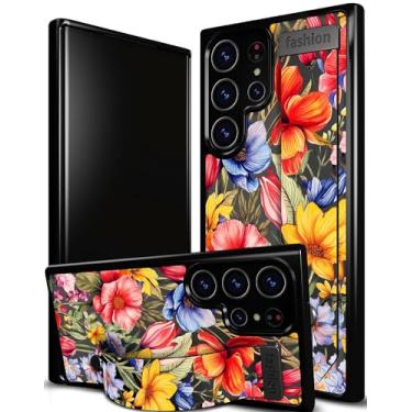 Imagem de Cisland Capa compatível com Samsung Galaxy S23 Ultra fofa com suporte de alça para o dedo, capas de silicone legais de designer Funda Cover - flores florais escuras vermelhas