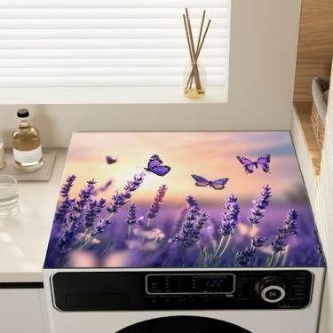 Imagem de Capas de lavadora e secadora de campo de lavanda para a parte superior, almofada antiderrapante para capa de poeira para máquina de lavar roupa, tapete protetor de secadora para lavanderia, cozinha