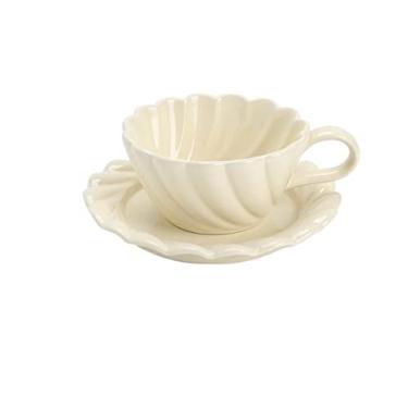 Imagem de Xícara de café refinada moderna xícara de chá da tarde placa dim sum cerâmica requintado conjunto de xícaras e pratos utensílios de bebida (branco)
