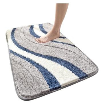 Imagem de Tapete de banheiro espesso de grande capacidade absorvente de água flocado tapete de banho de secagem rápida tapetes laterais de banheira macios (40 x 60 cm, estilo-a)