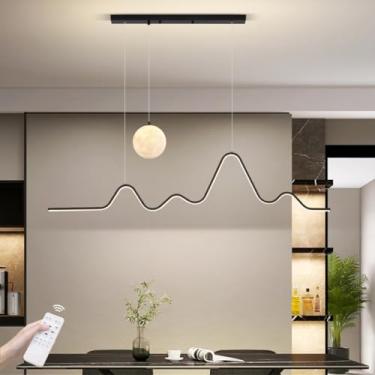 Imagem de Luminária pendente para sala de estar, LED, dimerizável com controle remoto, altura ajustável, lustre moderno para quarto, mesa de jantar, em alumínio e acrílico (Cor: