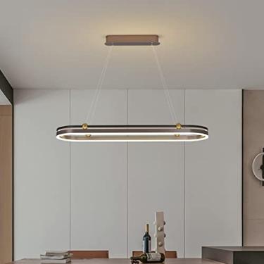 Imagem de Luminária pendente oval de LED moderna, com intensidade regulável e controle remoto, ajustável em altura, ideal para sala de estar, cozinha, sala de jantar e escritório (preto + marrom, 120