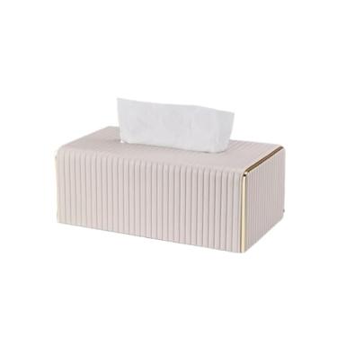 Imagem de Porta-lenços de papel leve de luxo caixa de lenços de couro sala de estar mesa de centro criativo retangular guardanapo dispensador facial capa de caixa de lenços faciais (branca)