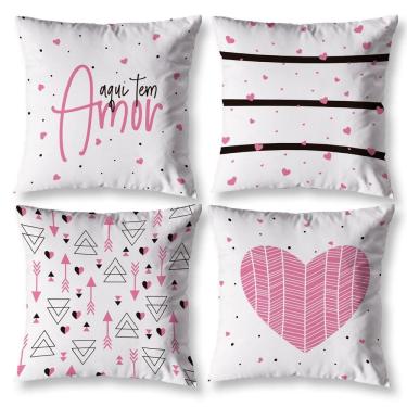 Imagem de Kit 4 Capas Almofada Sala 40Cm X 40Cm Estampadas Amor Rosa