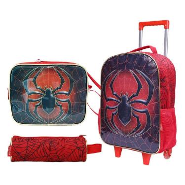 Imagem de Kit Mochila De Rodinha Estojo Lancheira Aranha - Vermelho