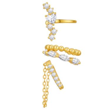 Imagem de Cicy Bell Brincos femininos banhados a ouro 18 k em camadas, empilháveis, hipoalergênicos, de zircônia cúbica, brincos pendurados, cartilagem, empilháveis, joias de festa, Free Size, Latão banhado a